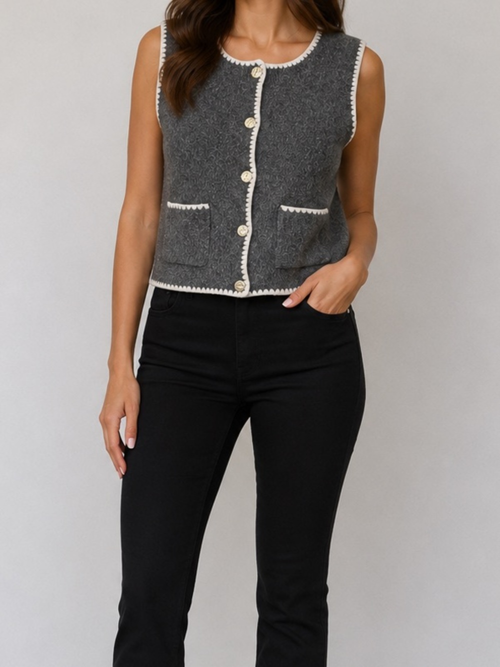 Song of Style x Aimee Song Gray Knit Sweater Vest Medium